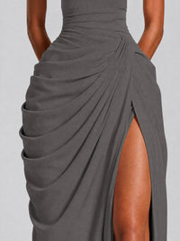 Ruched Halter Neck High-Slit Prom & Evening Dress