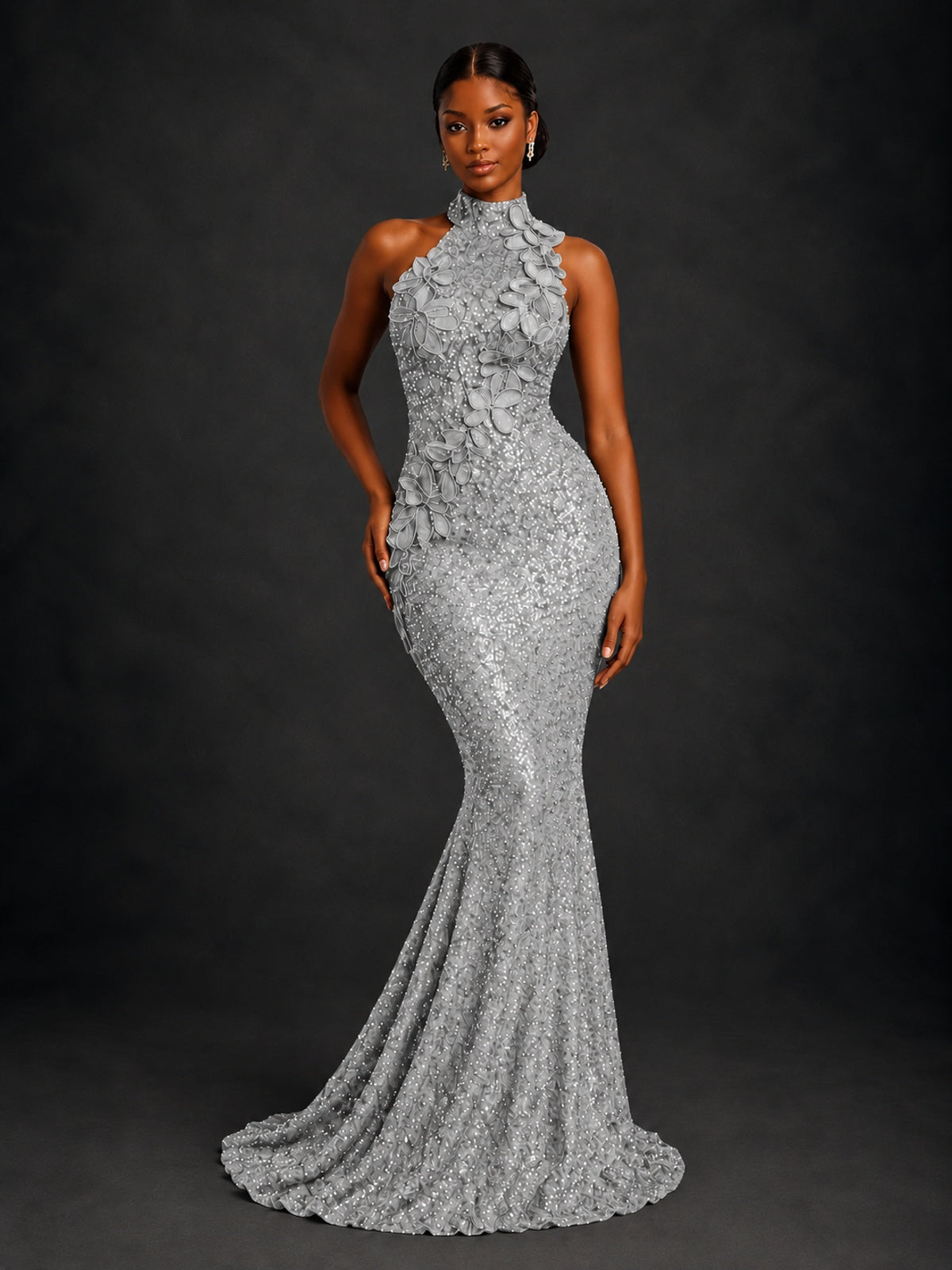 Sparkly Sequin High Neck Mermaid Prom Dress