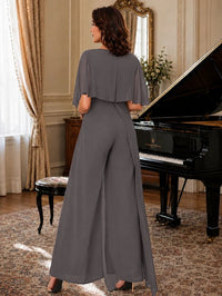 Chiffon Mother of the Bride Jumpsuit with Layered Cape Sleeves