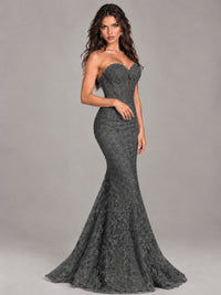 Strapless Corset Mermaid Prom Dress Lace Appliqué Formal Gown