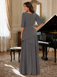 Asymmetric Draped Chiffon Mother of the Bride Dress with Flutter Sleeves