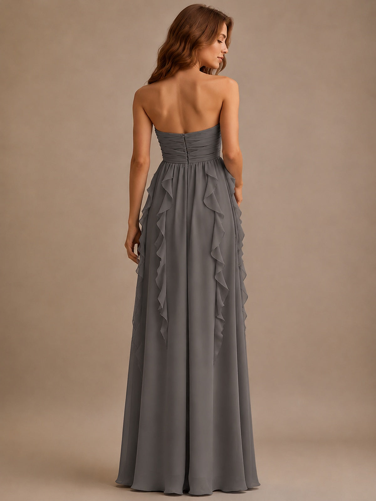 Srapless Sweetheart Chiffon Prom Dress Ruffle Formal Evening Gown