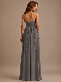Srapless Sweetheart Chiffon Prom Dress Ruffle Formal Evening Gown