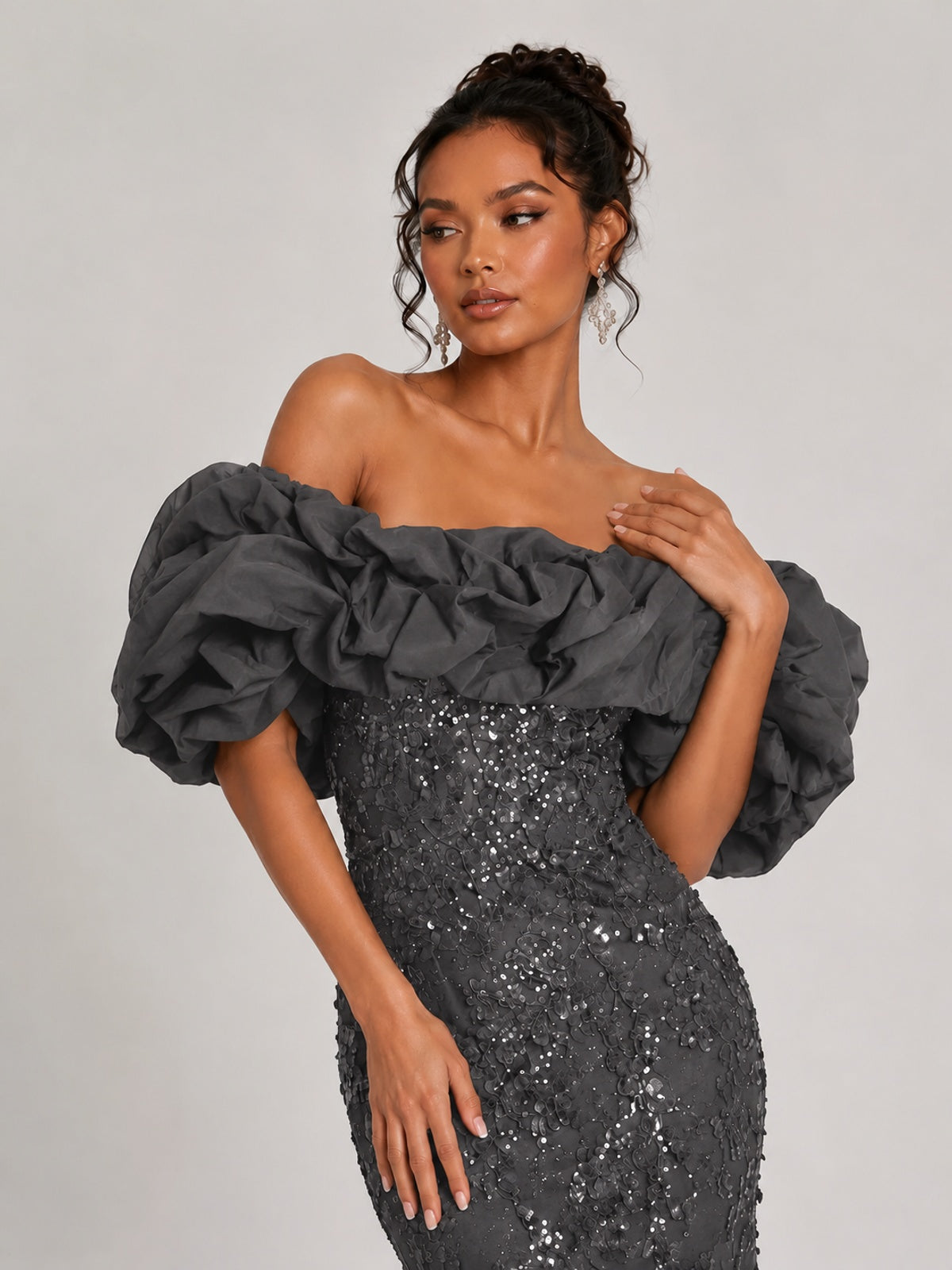 Sequin Off-Shoulder Ruffle Mermaid Prom Dress