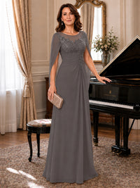 Elegant Applique Chiffon Mother of the Bride Dress with Cape Sleeves
