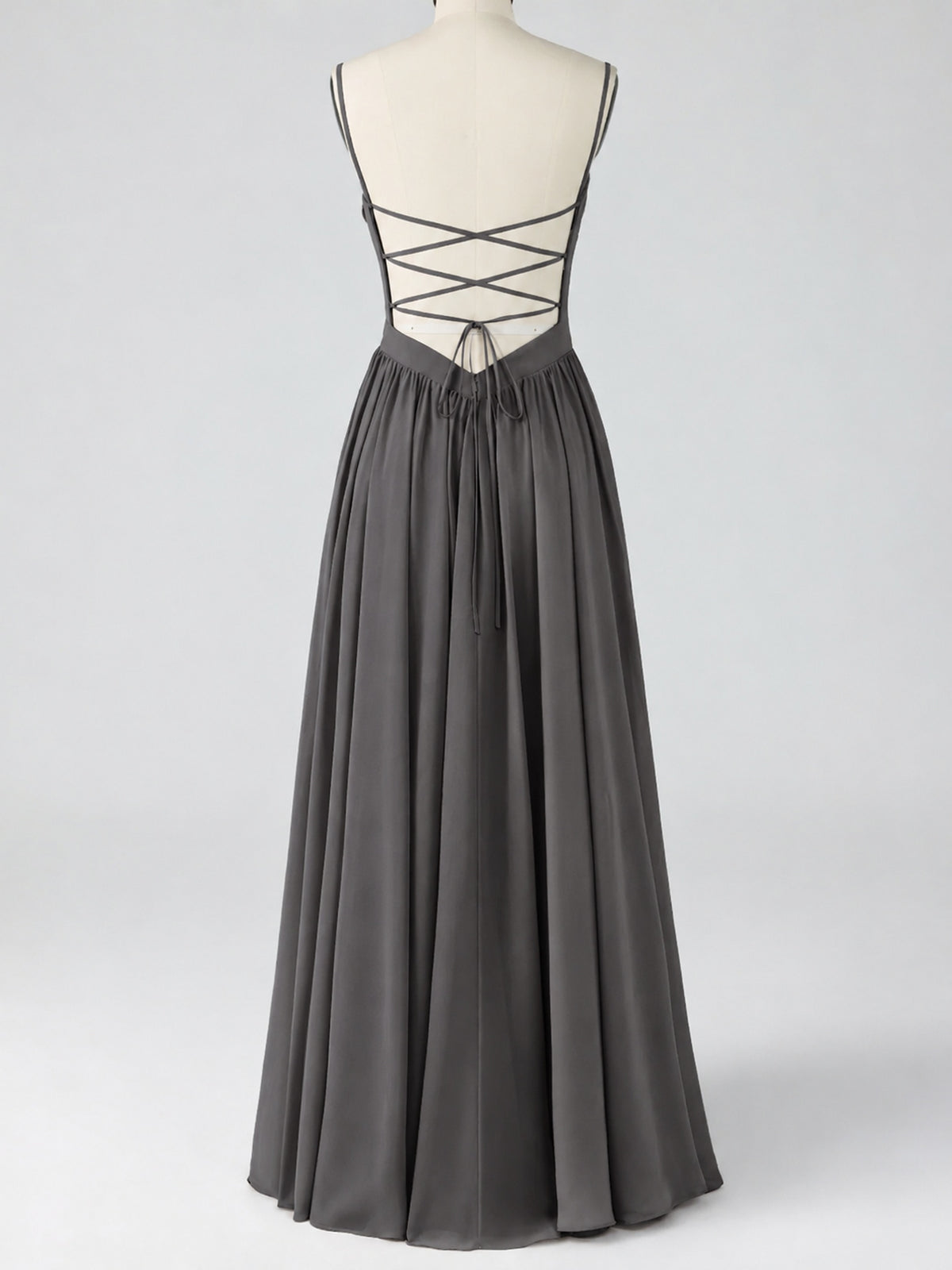 Spaghetti Strap Ruched Chiffon Maxi Dress with Backless