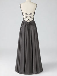 Spaghetti Strap Ruched Chiffon Maxi Dress with Backless