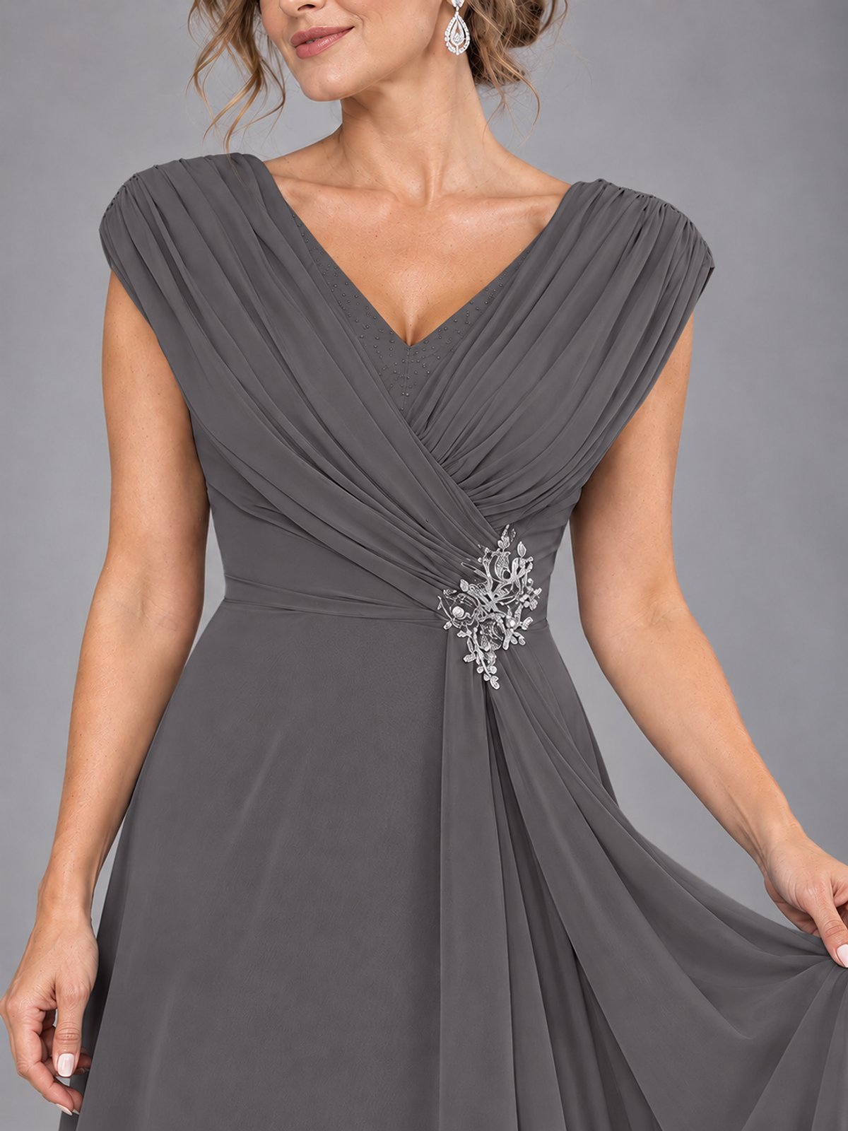 Cap Sleeve Chiffon A-Line Mother of the Bride Dress