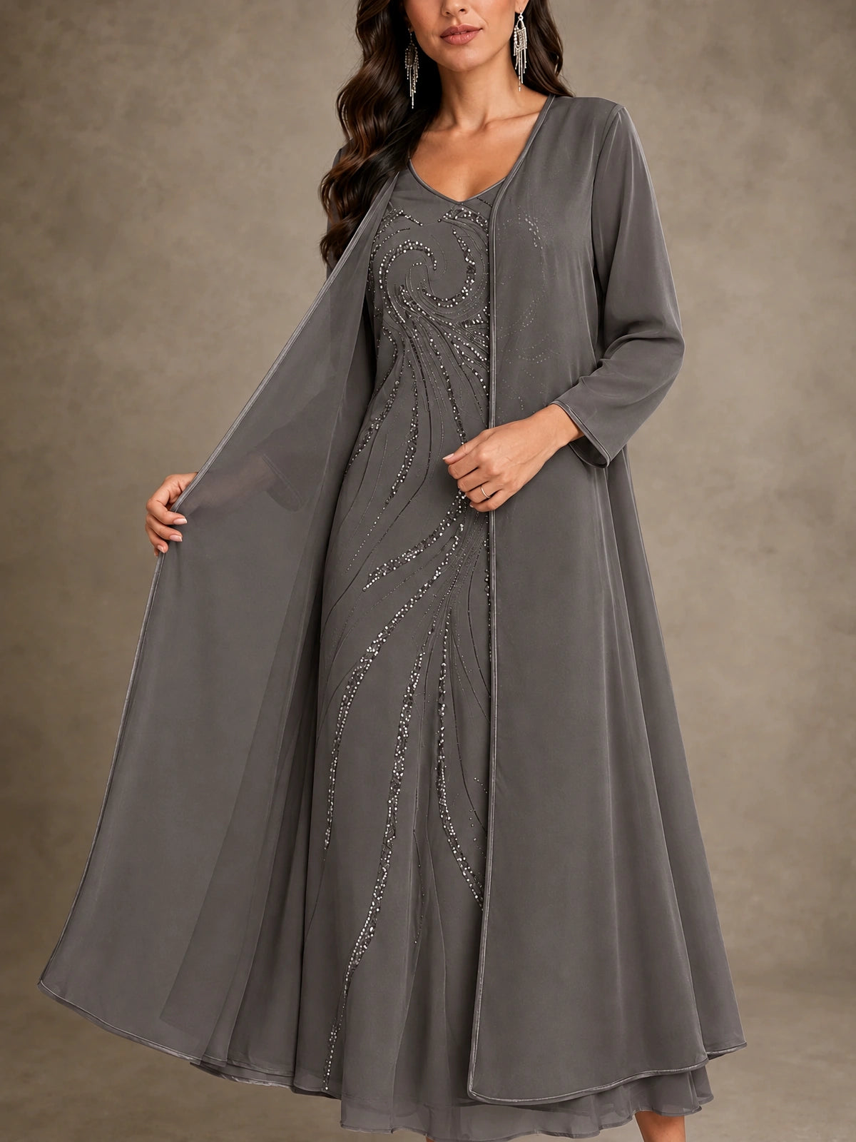 Sequin Chiffon Mother of the Bride Dress with Jacket
