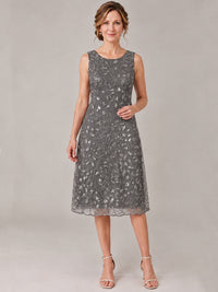 Tea Length Sequin Lace Mother of The Bride Dress with Chiffon Jacket