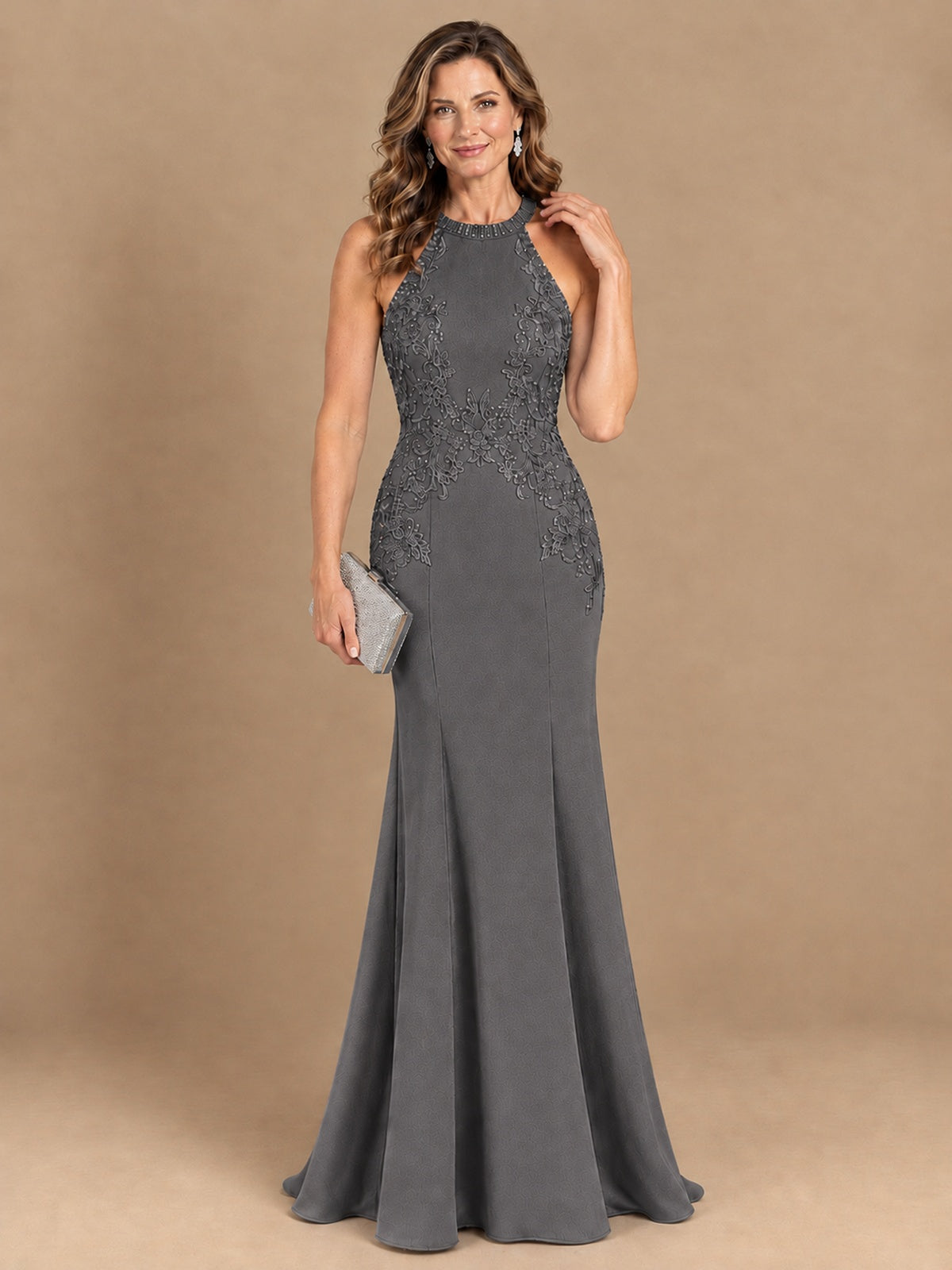 Halter Neckline Lace Appliques Mother of The Bride Dresses