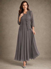 2-Piece Chiffon Mother of the Bride Dress with Lace Jacket