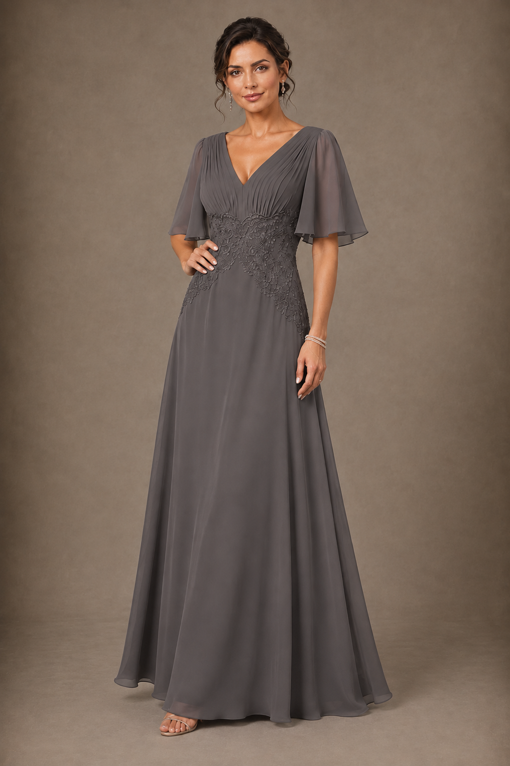 A-Line Chiffon Mother of the Bride Dress with Applique