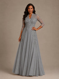 Embellished Appliques Mother of the Bride Dress with 3/4 Sleeves