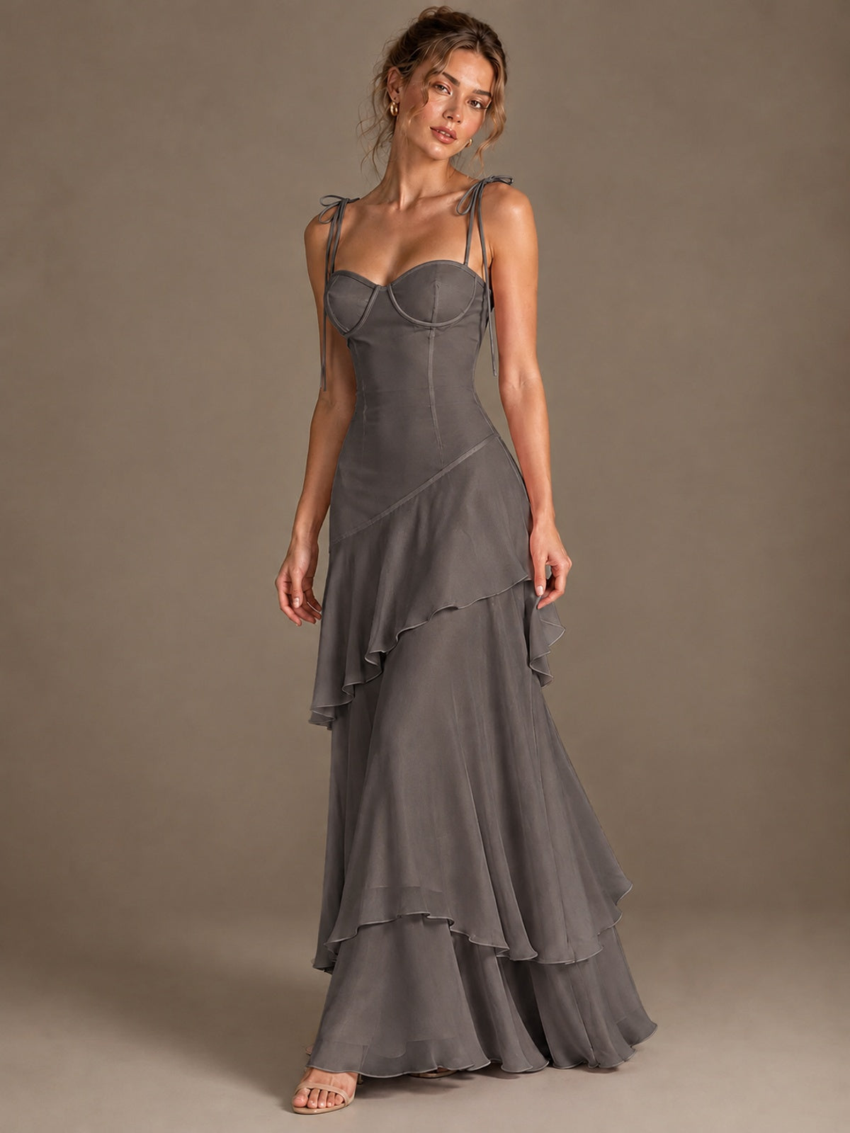 Spaghetti Strap Tiered Ruffles Chiffon Prom Dress
