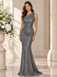 Sequin Mermaid One Shoulder Prom Dress Long formal Gown