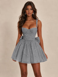 Sweetheart Glitter Tulle Puffy Mini Dress with Bow