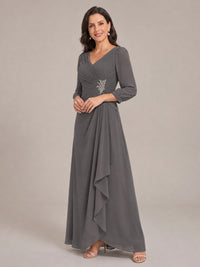 V-Neck Pleated Chiffon Mother of the Bride Dress with Flutter Sleeves