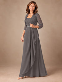 Blush Pink A-Line Mother of the Bride Dress with Lace Jacket and Ruffles