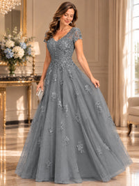 Lace Appliques A-line Mother of The Bride Dresses with Short Sleeves
