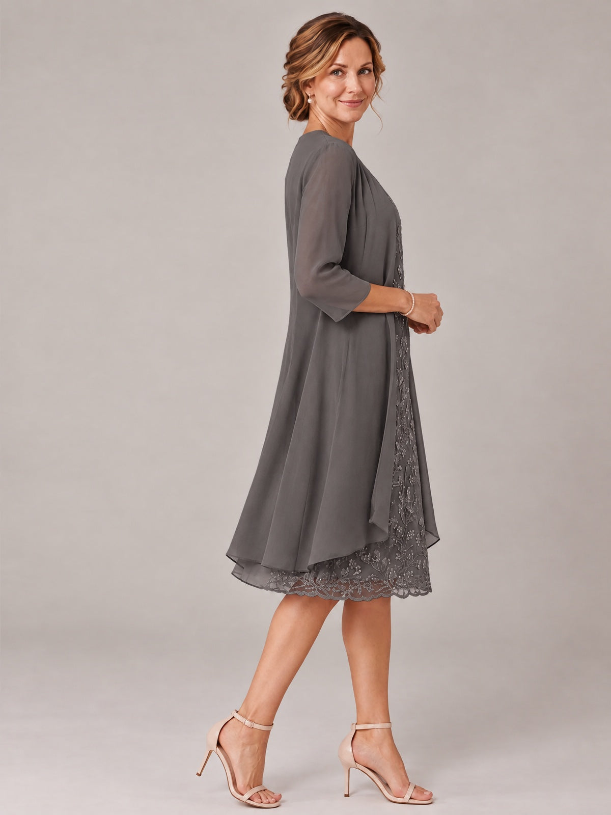 Tea Length Sequin Lace Mother of The Bride Dress with Chiffon Jacket