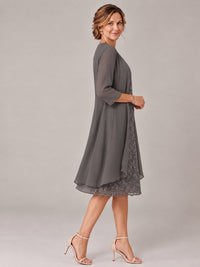 Tea Length Sequin Lace Mother of The Bride Dress with Chiffon Jacket
