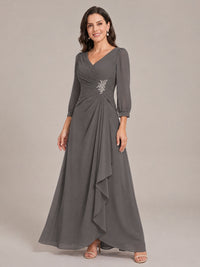 V-Neck Pleated Chiffon Mother of the Bride Dress with Flutter Sleeves