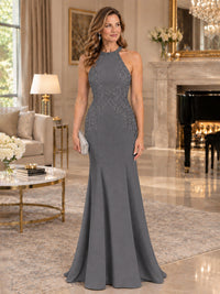 Halter Neckline Lace Appliques Mother of The Bride Dresses