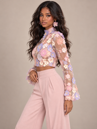 High waisted blush pink wide leg pants with pleats