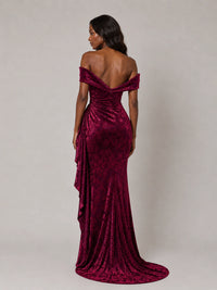 Hot Pink Floral Sequin Off-Shoulder Ruched Formal Dress