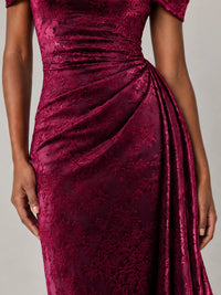 Hot Pink Floral Sequin Off-Shoulder Ruched Formal Dress