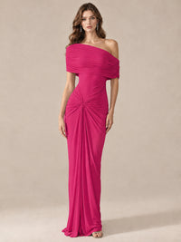 Elegant Draped Off Shoulder Ruched Mermaid Chiffon Formal Evening Gown