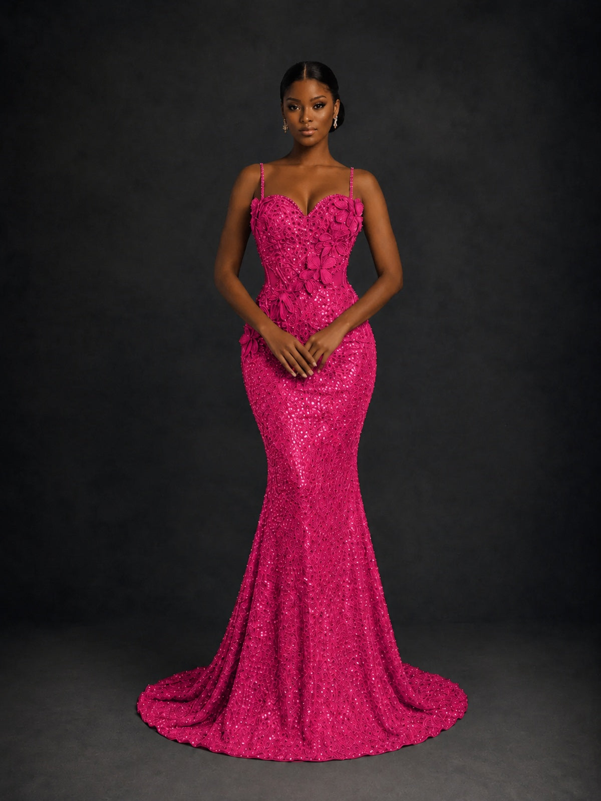 Sequin Mermaid Prom Dress with Floral Applique