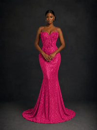 Sequin Mermaid Prom Dress with Floral Applique