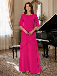 Asymmetric Draped Chiffon Mother of the Bride Dress with Flutter Sleeves