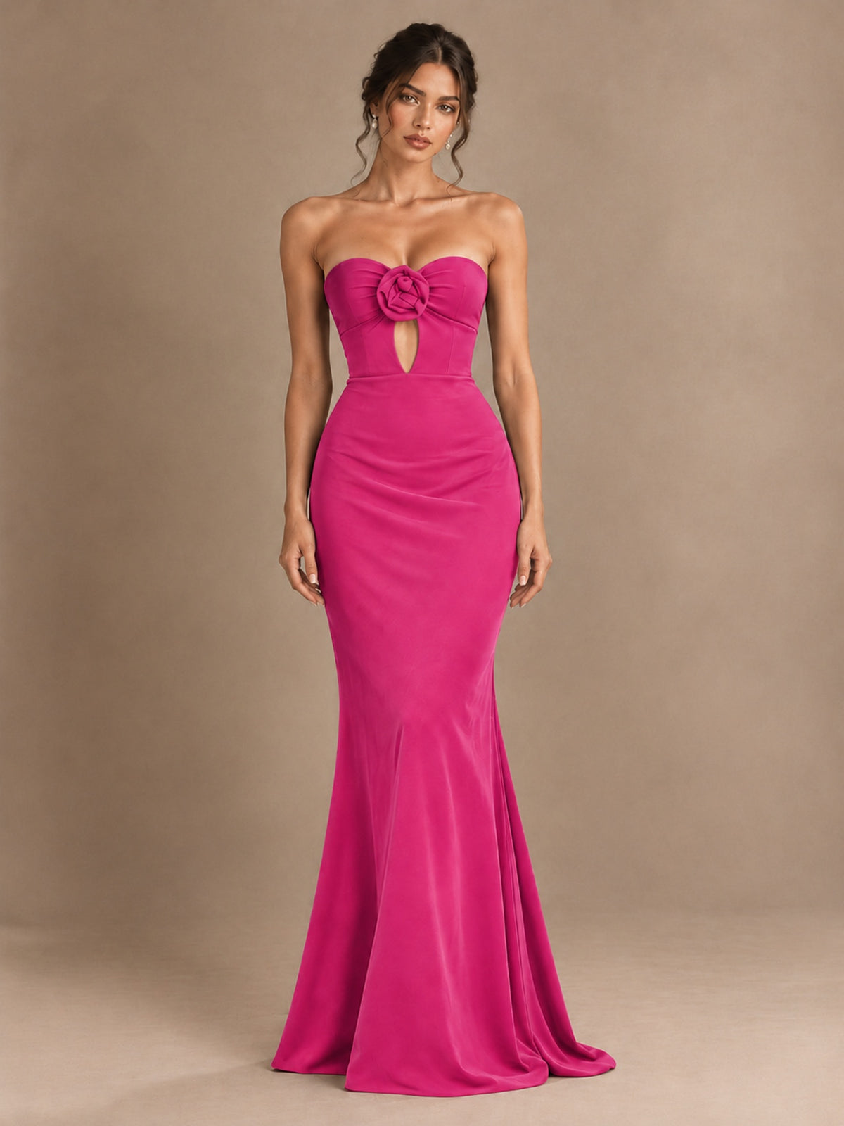 Emerald Green Strapless Mermaid Prom Dress with 3D Rose & Keyhole Cutout
