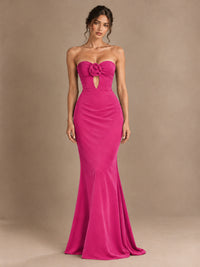 Emerald Green Strapless Mermaid Prom Dress with 3D Rose & Keyhole Cutout