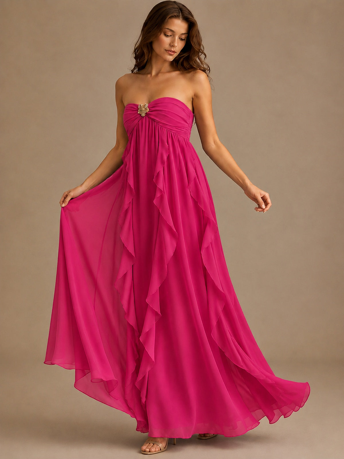 Srapless Sweetheart Chiffon Prom Dress Ruffle Formal Evening Gown