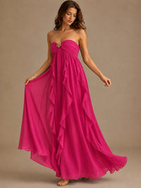 Srapless Sweetheart Chiffon Prom Dress Ruffle Formal Evening Gown