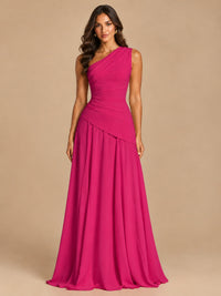 One Shoulder Prom Dress A-line Ruched Women Wedding Formal Gowns