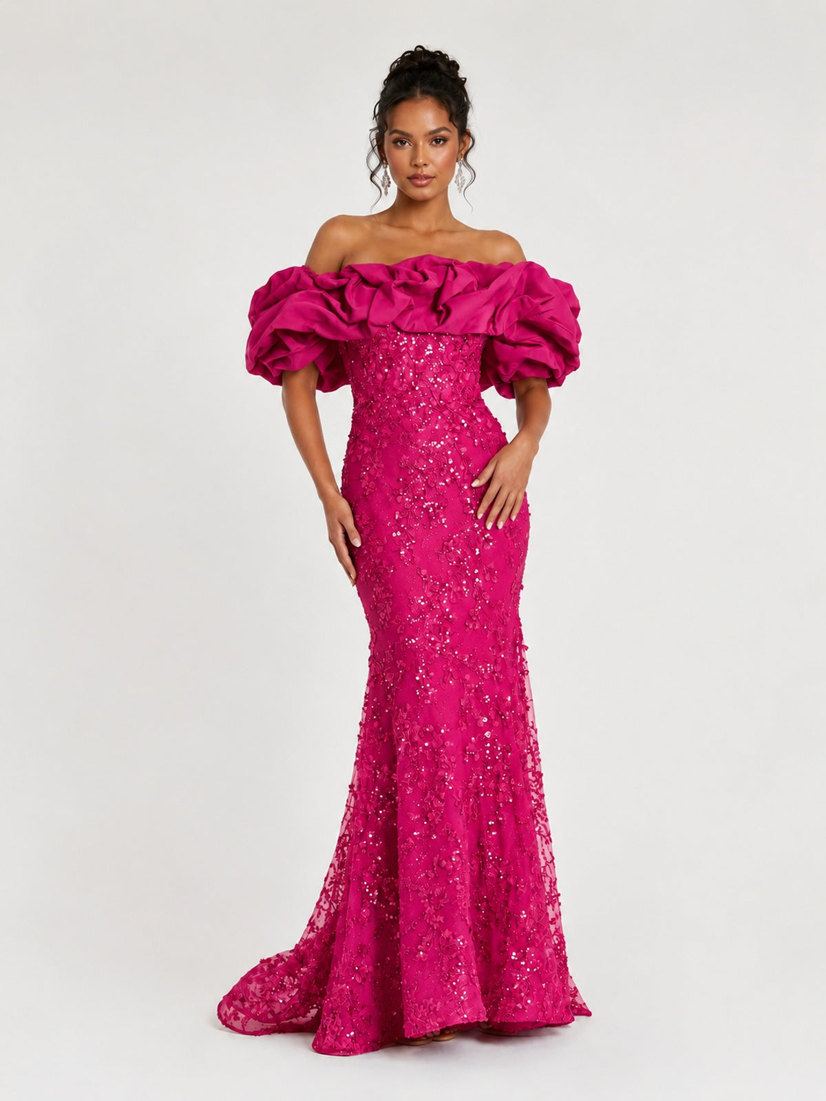 Sequin Off-Shoulder Ruffle Mermaid Prom Dress
