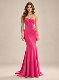 Light Blue Strapless Sweetheart Mermaid Prom Dress with Pleated Bodice