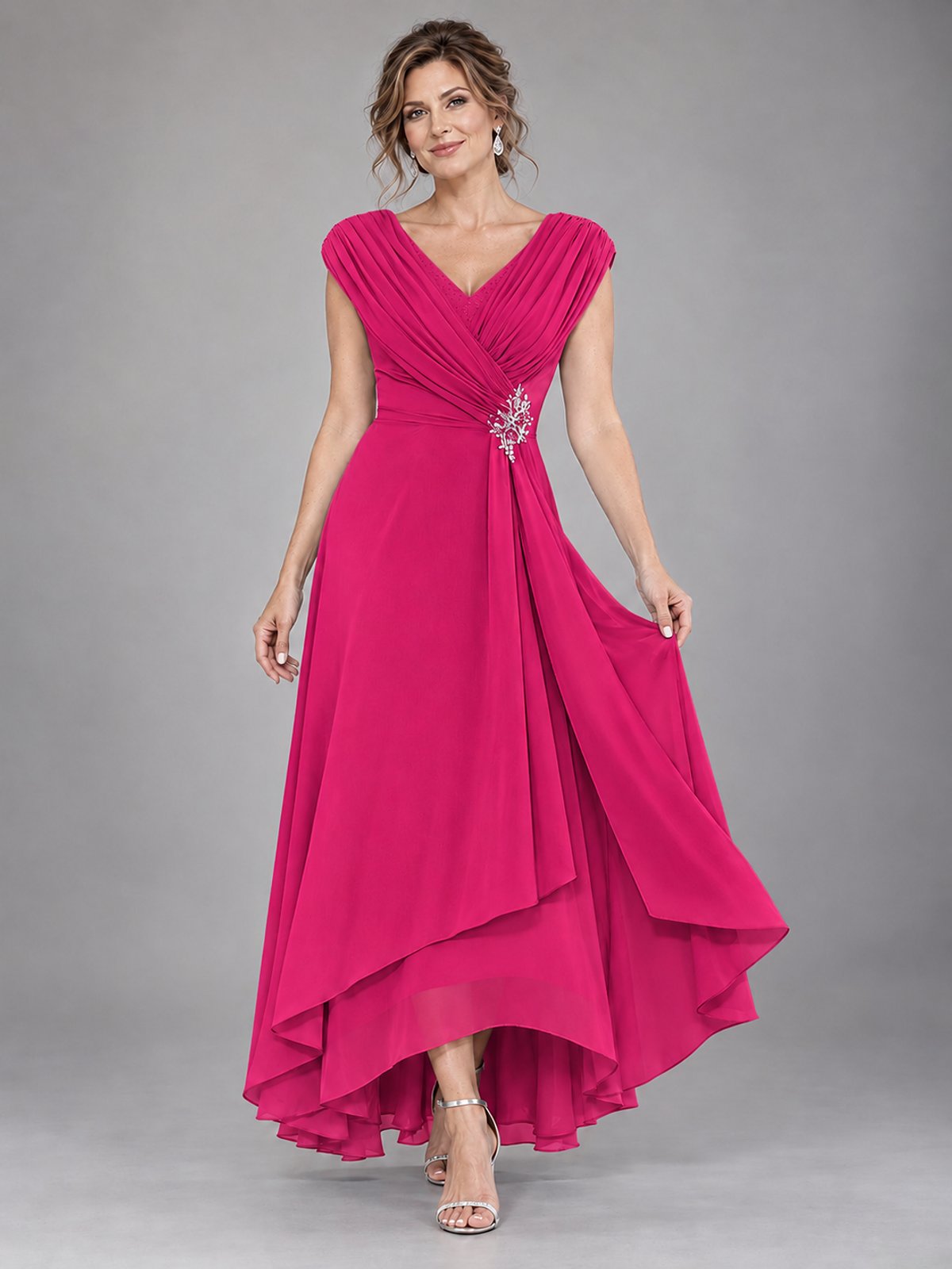 Cap Sleeve Chiffon A-Line Mother of the Bride Dress