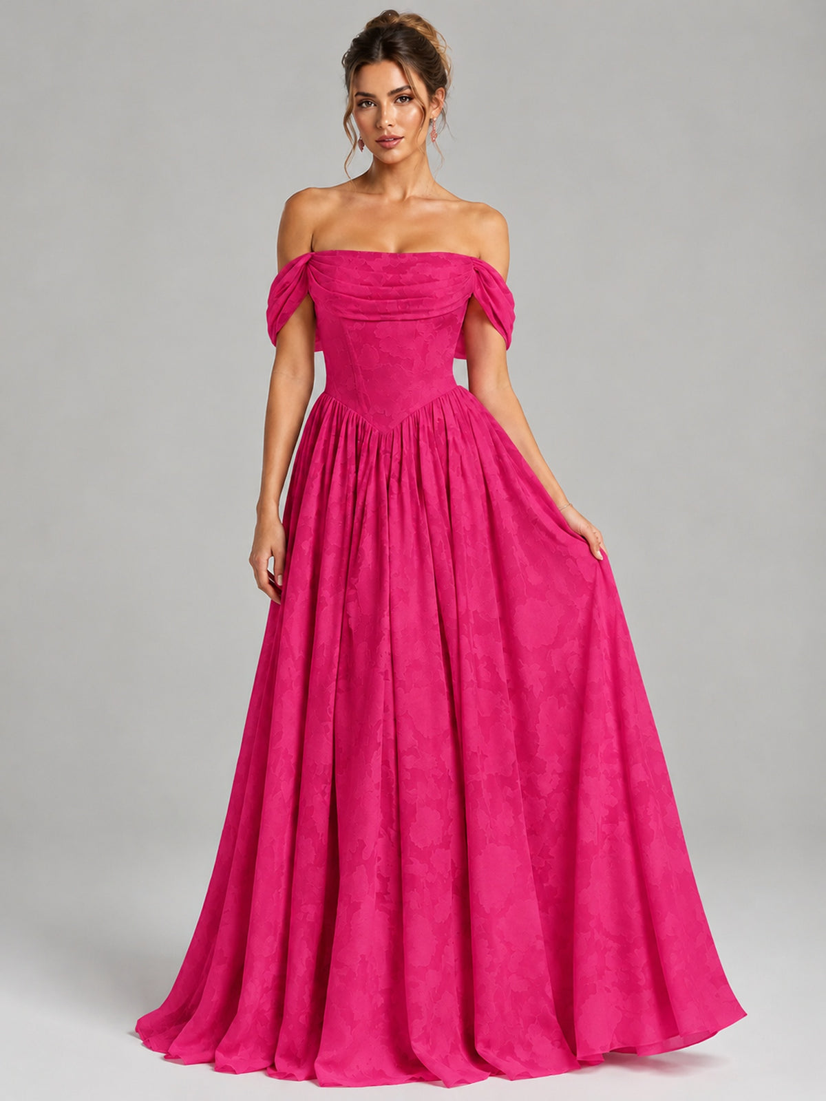 Off Shoulder Jacquard A-Line Maxi Dress