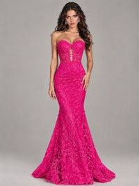Strapless Corset Mermaid Prom Dress Lace Appliqué Formal Gown