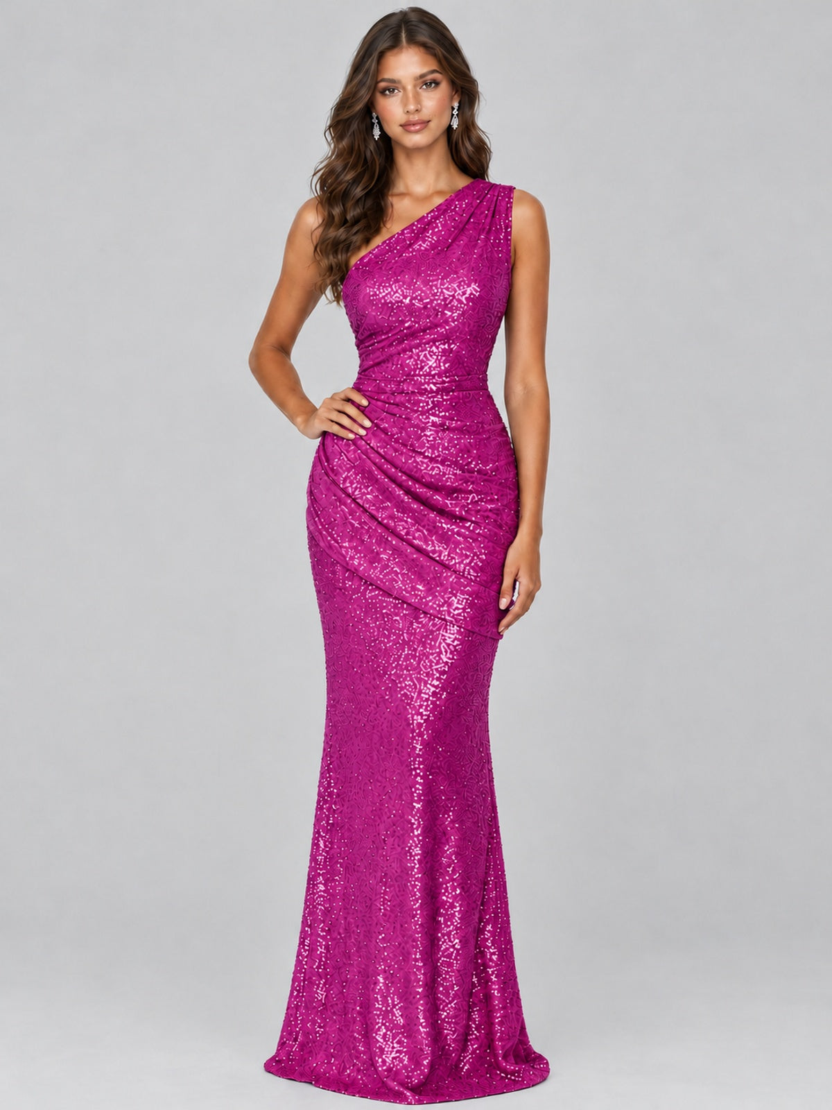 Sequin Mermaid One Shoulder Prom Dress Long formal Gown