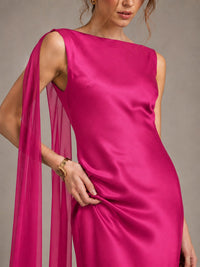 Burgundy Satin Mermaid Cape Maxi Dress