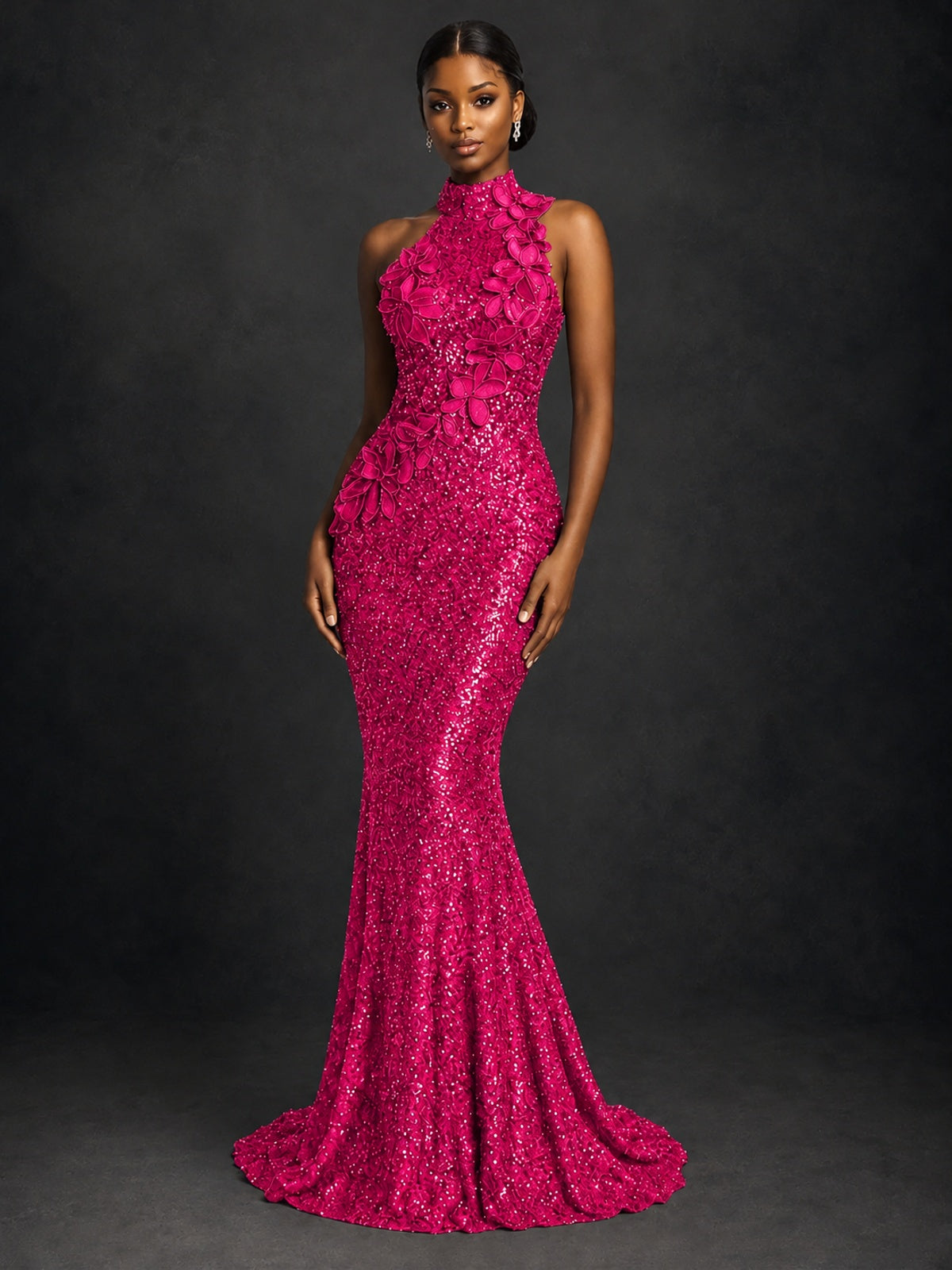 Sparkly Sequin High Neck Mermaid Prom Dress