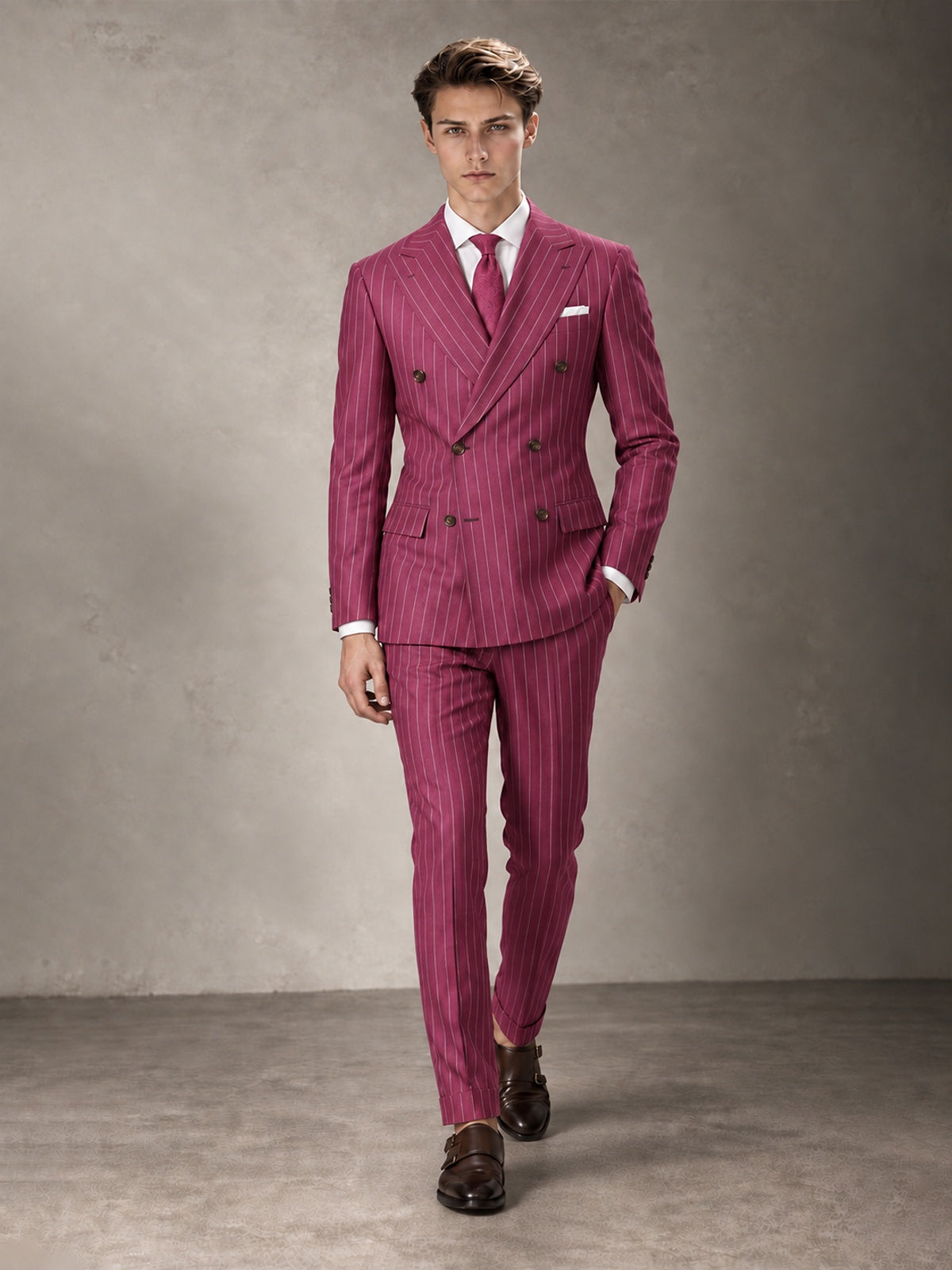 Double Breasted Pinstripe Men's Suit 2 Piece (Jacket & Pants) for Wedding & Formal Prom