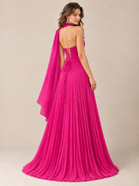 Sweetheart Neckline Pleated Prom Dress Strapless A-line Formal Dress with Flowy Scarf